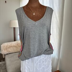 Sloane Rogue Multicolor Beaded Tank V Neck Soft Boho Artsy Embellished Size M